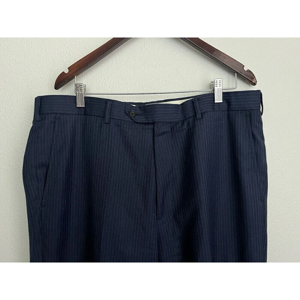 Brooks Brothers Blue Madison 1818 Wool Dress Striped Dark Blue Pants Mens 39x44